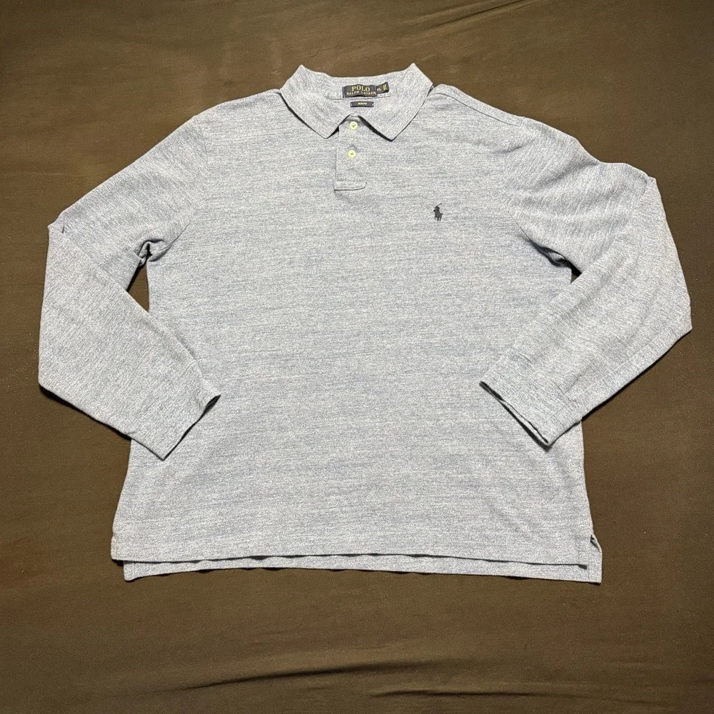 Polo Ralph Lauren Blue Long Sleeve Cotton Polo Shirt Men's SZ XL Navy Slim Fit